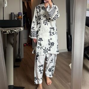 Floral Black and White Kurta Set